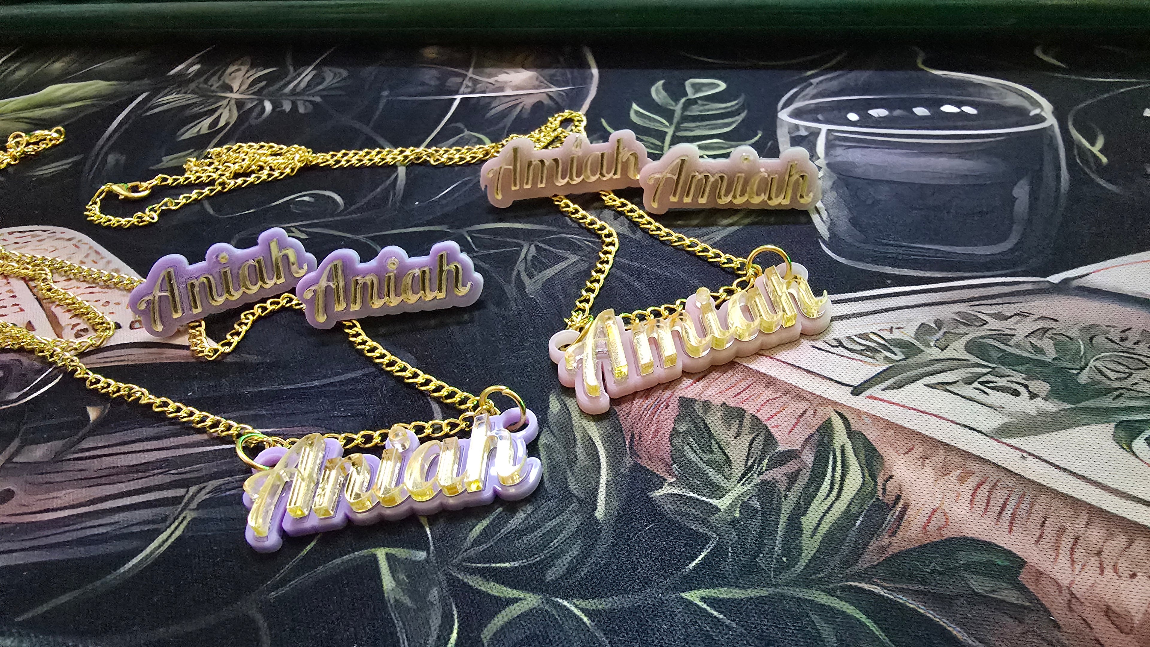 Name plate earring studs and Necklace